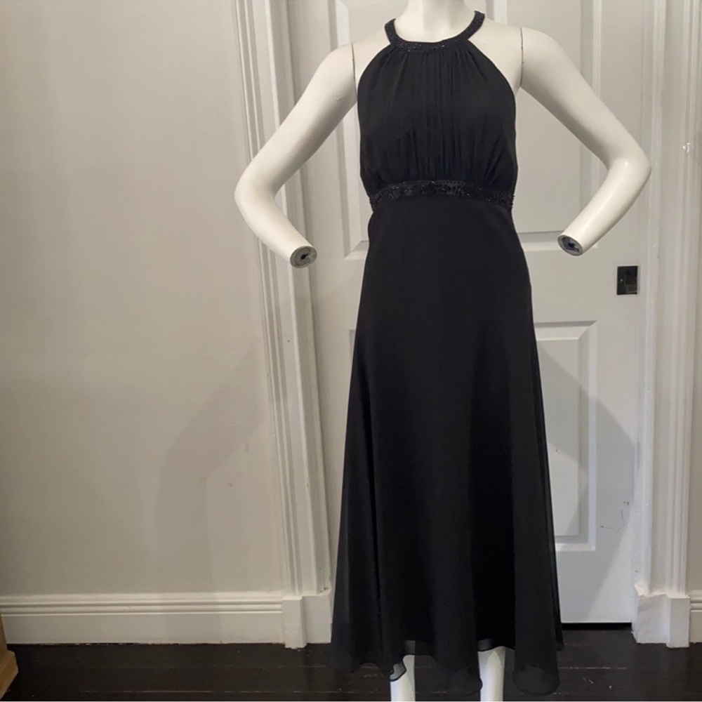 JONES WEAR Halter Maxi Cocktail Dress Midi Beaded Black in Size 8